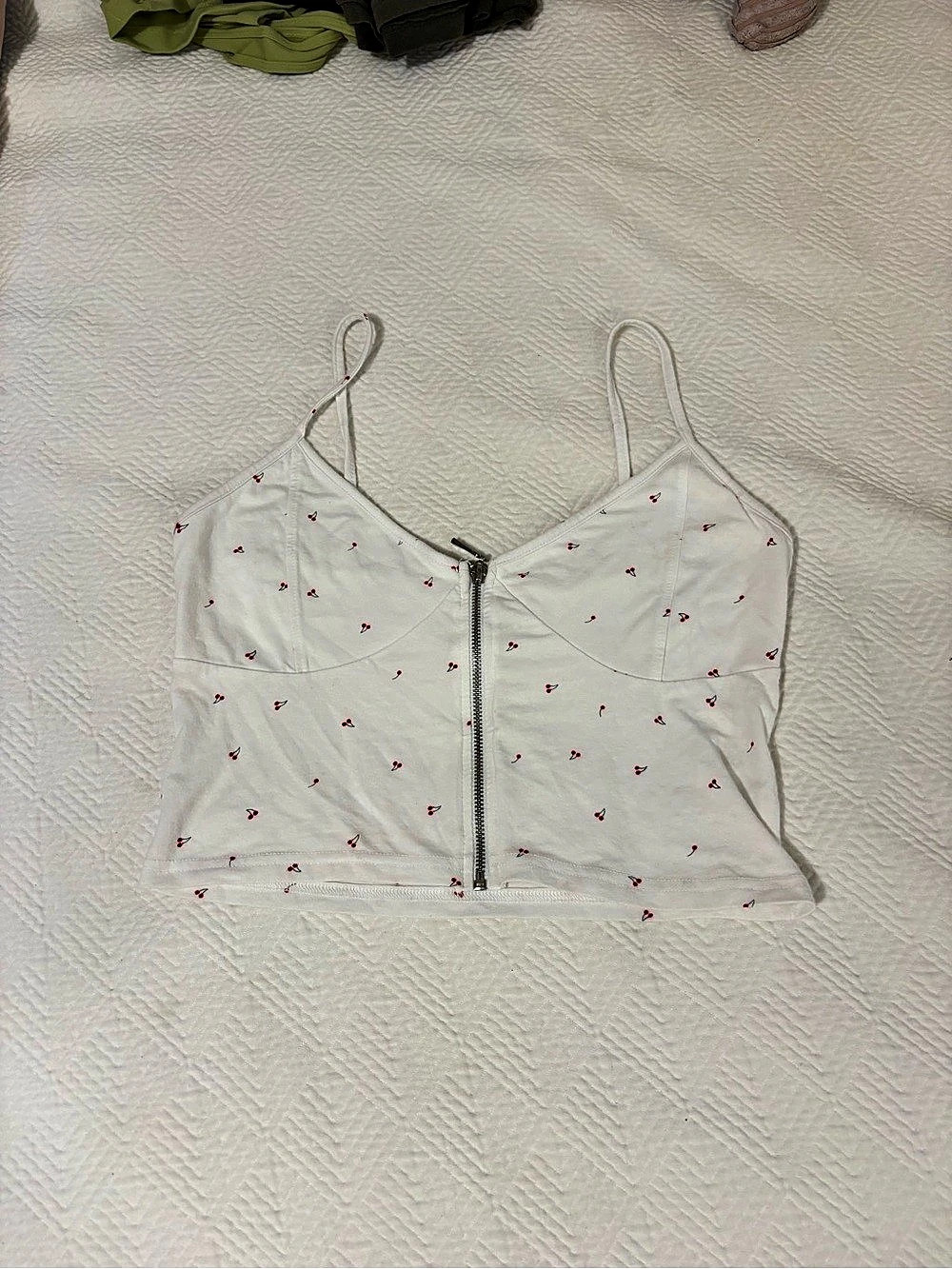 Cherry Zipper Camisole in White Like New